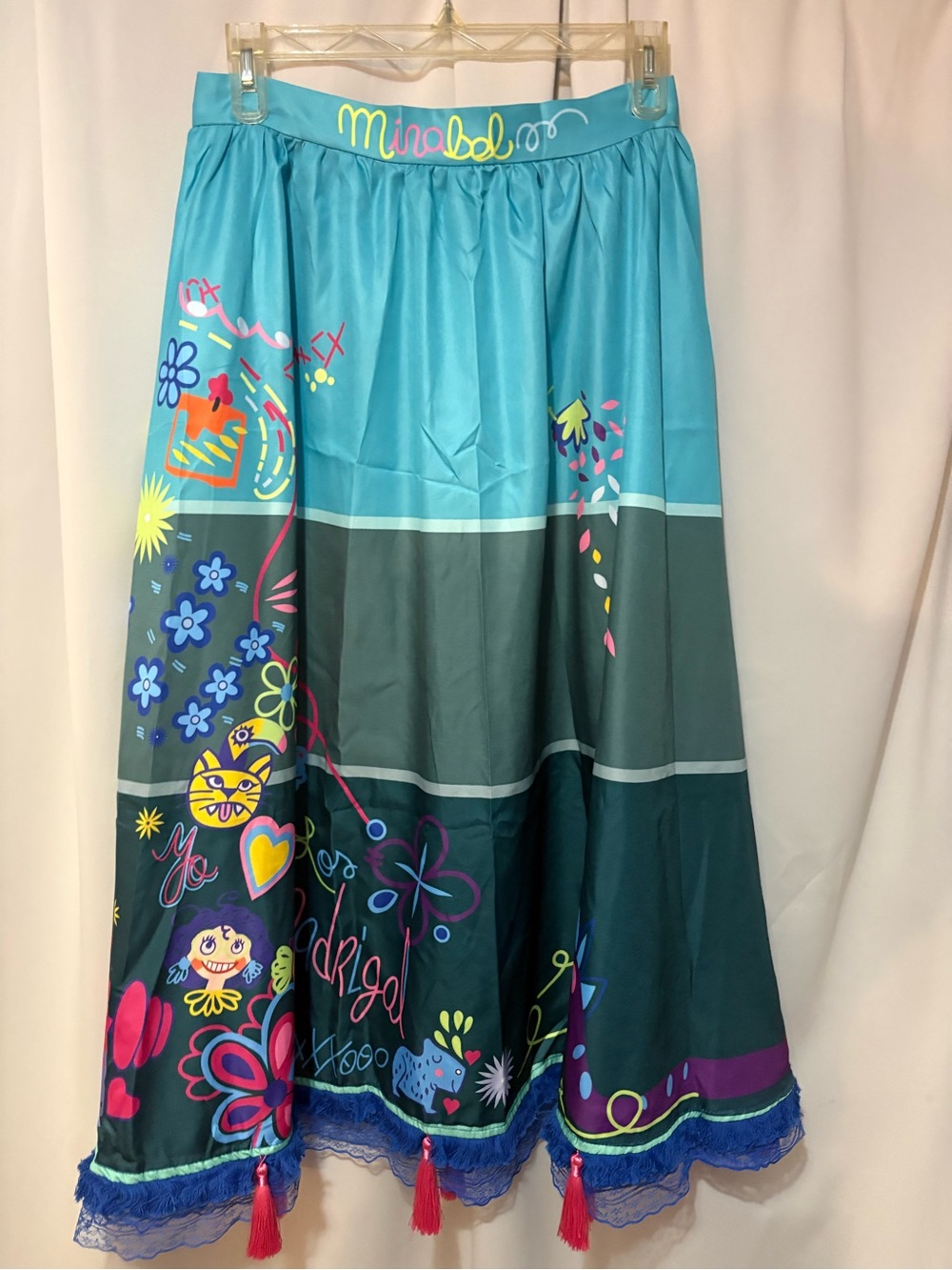 Mirabel Aqua & Teal Colorblock‎ Maxi Skirt with Playful Print 16↔️37↕️ 2174